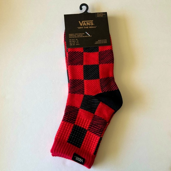Vans Womens Checkered Plaid Half Crew Socks 1 Pair Red Black W6.5-10 Mens 5-8.5 - Picture 1 of 4